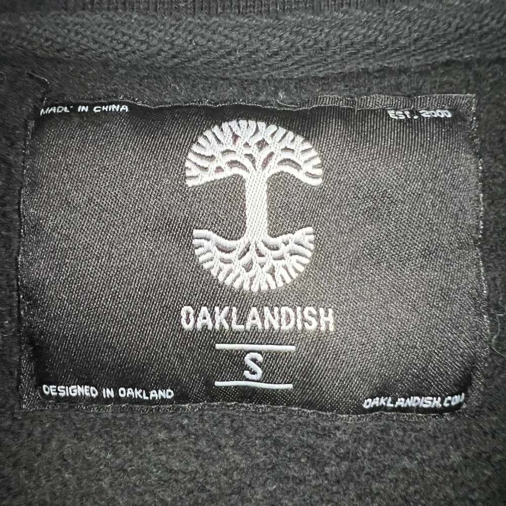 Oaklandish Sweatshirt Mens Small Black Excellent Peace Sign Chenille Patch Crew